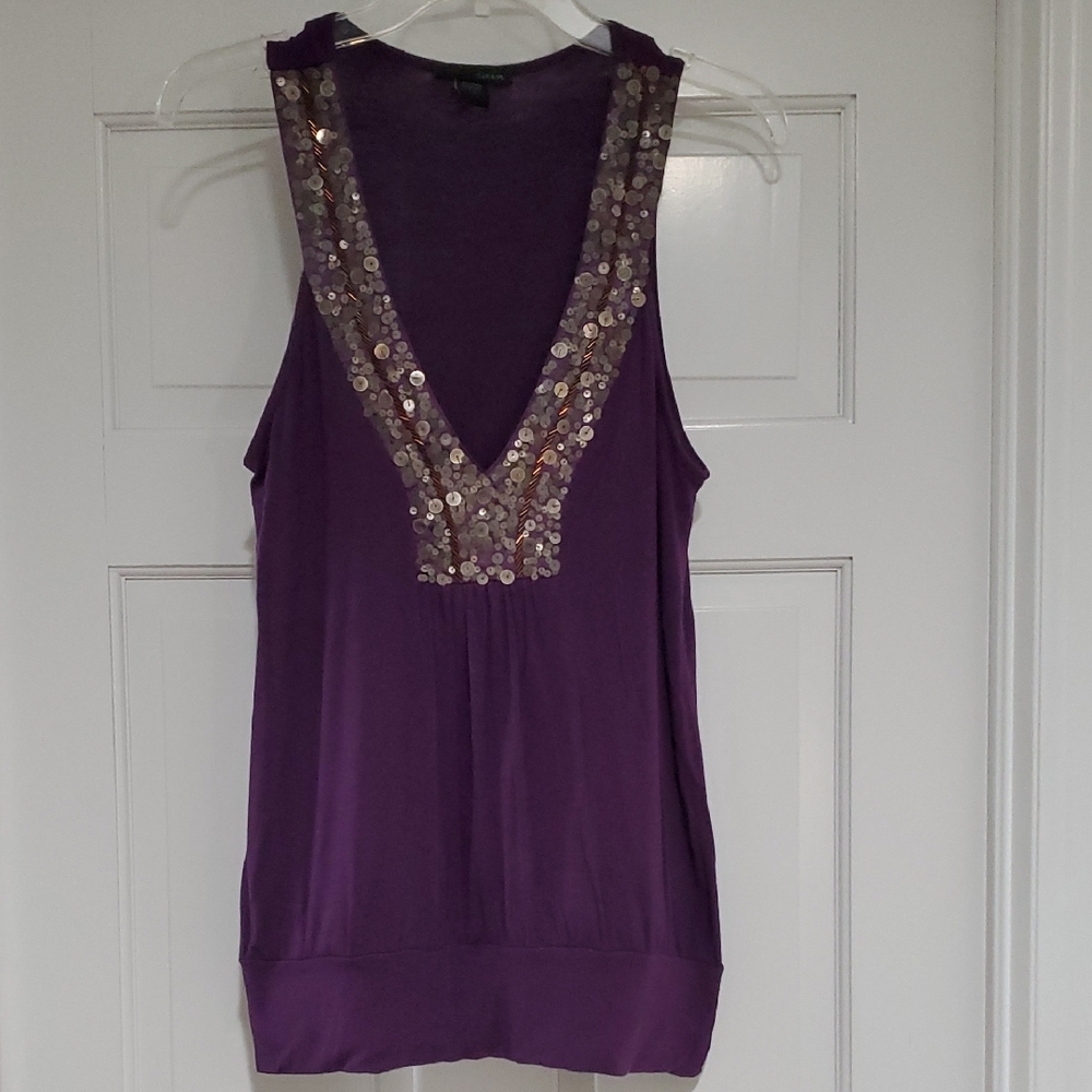 rain Purple Sequin V-Neck Women's Top sz L